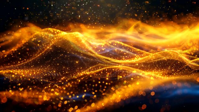 Gold and black particle wave background