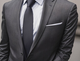 A man in a suit and tie is standing in front of a wall