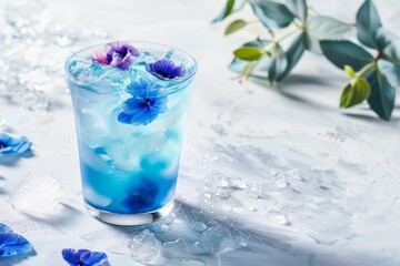 Non-alcoholic 'Blue Ocean' cocktail with passion fruit, grapefruit and curacao. Beautiful simple AI generated image in 4K, unique.
