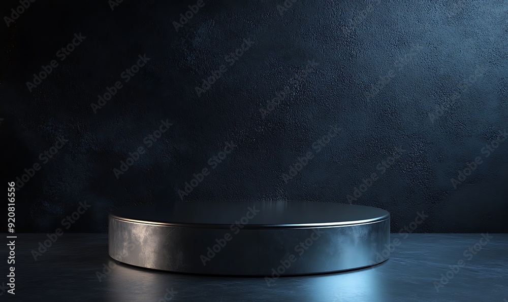 Aufkleber 3d rendering of circular metallic pedestal with high-contrast lighting
