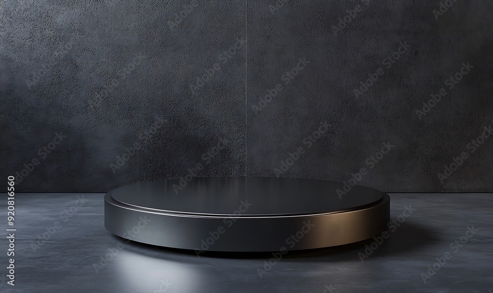 Poster 3d rendering of circular metallic pedestal with high-contrast lighting
