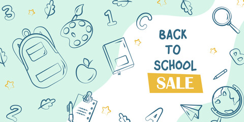 Back to school sale banner. Can use for marketing, promotion, flyer, blog, web, social media. Vector illustration