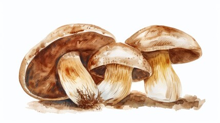 Fototapeta premium Hand-drawn Watercolor Illustration of Raw Asian Mushrooms on White Background