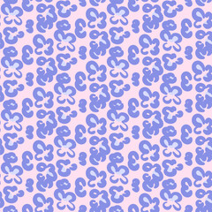 Vector floral seamless pattern. Cute abstract blue small flowers with leaves in hand drawn style. Retro vibe. Cottage core. Design for fabric, wallpaper, wrapping paper, cover, poster, invitation
