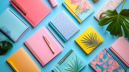 Obraz premium creative notebooks with colorful cartoon patterned 