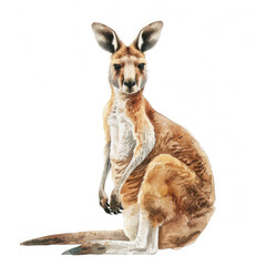 Fototapeta premium Minimalist Watercolor Painting of a Friendly Kangaroo Playful and Energetic Wildlife Art