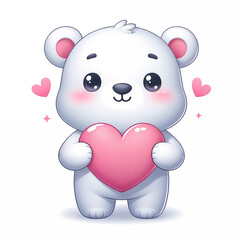 Cute teddy bear with heart on white background. AI
