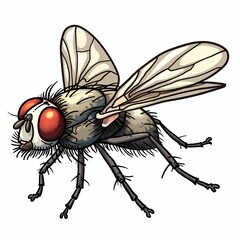 Obraz premium Detailed illustration of a fly with red eyes, hairy body and translucent wings.