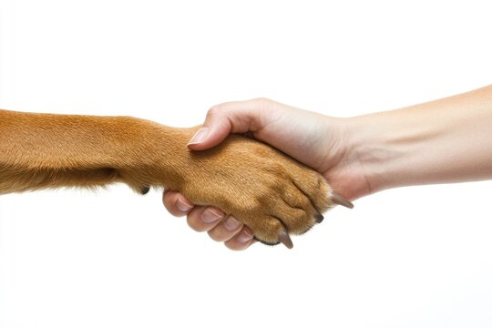 Dog Handshake. Symbol of Agreement and Partnership Concept with Hand and Dog Paw Connection