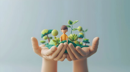 Eco Friendly Investment Portfolio Concept: Person with 3D Flat Icon for Sustainable Financial Planning