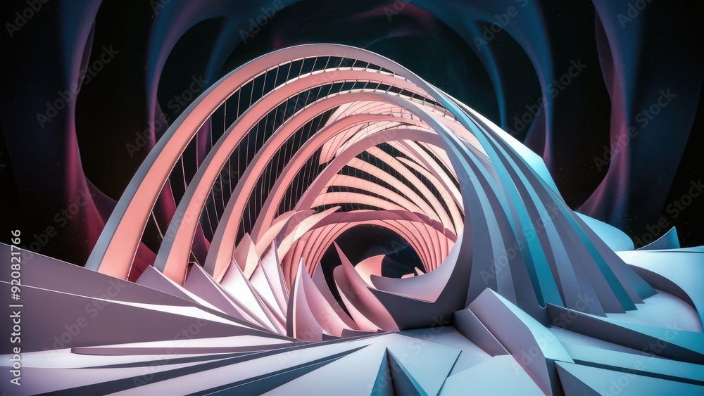 Poster geometric abstract architecture background with arched design 3d render
