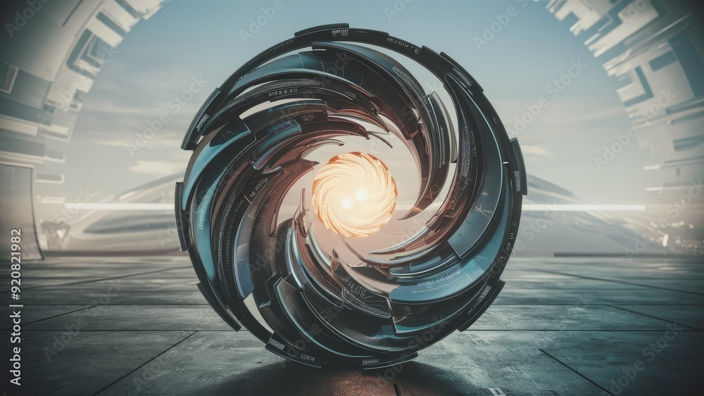 Poster Circular wave design motif representing artificial intelligence big data networking and music themes Ample copy space available