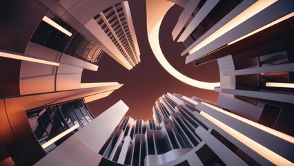 Fototapeta premium Abstract Circular Background with White Architectural Elements Modern Building Design Featuring Curved Shapes 3D Rendering