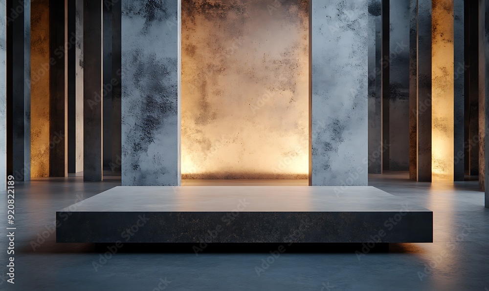 Aufkleber 3d rendering of a smooth concrete slab with industrial textures and cool lighting