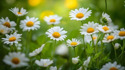 Fototapeta premium Bright White Daisies Blooming in Lush Green Field on Sunny Day