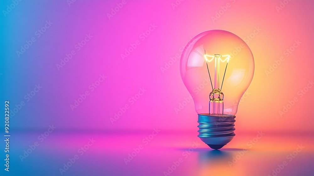Wall mural a glowing light bulb with a colorful gradient background, symbolizing the birth of a smart idea in b
