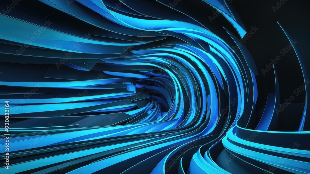 Wall mural abstract blue tunnel backdrop with dynamic lines creating stunning artwork