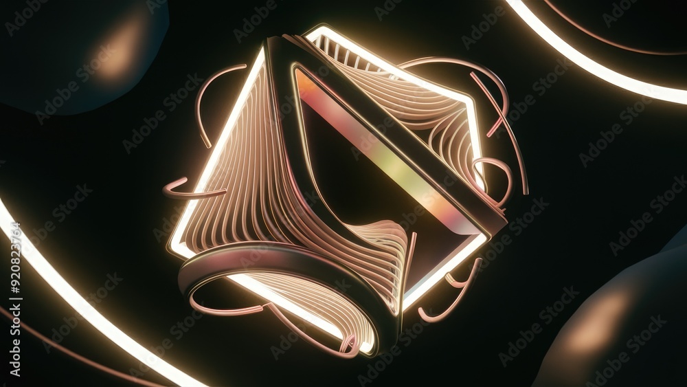 Poster fun abstract geometric 3d shape with curvy lines and unique structure