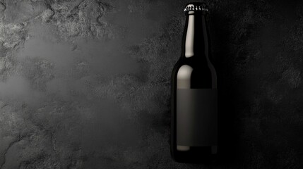 Glass Bottle Soda Mockup. Blank Black Beer Bottle with Label on Dark Background