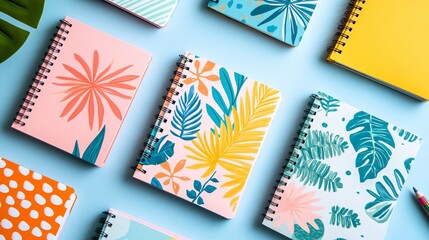 top view of colorful creative notebooks