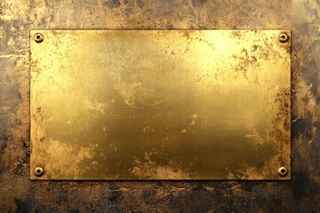 Fototapeta premium Gold Nameplate. Metal Plate Sign with Yellow Brass Border on Concrete Wall