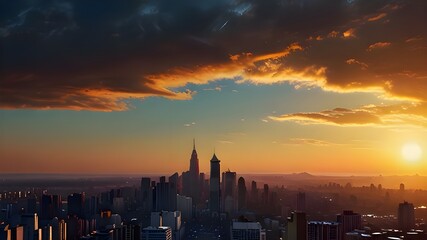 sunset over the city Generative AI