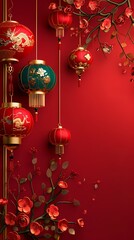 Traditional light red lantern relief mural poster background