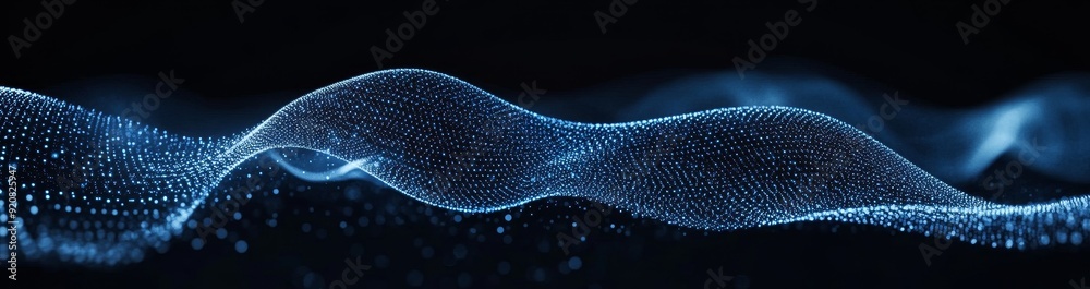 Poster flowing point wave. abstract background with dynamic waves. stock. rendering in 3d using big data te