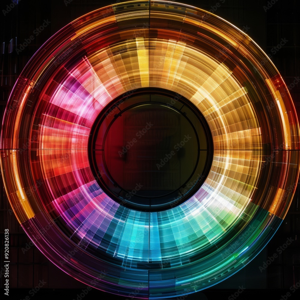 Poster an abstract and vibrant circular design that showcases a broad spectrum of colors and dynamic visual