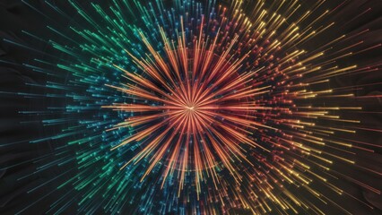 A colorful abstract image of a starburst with many colors, AI