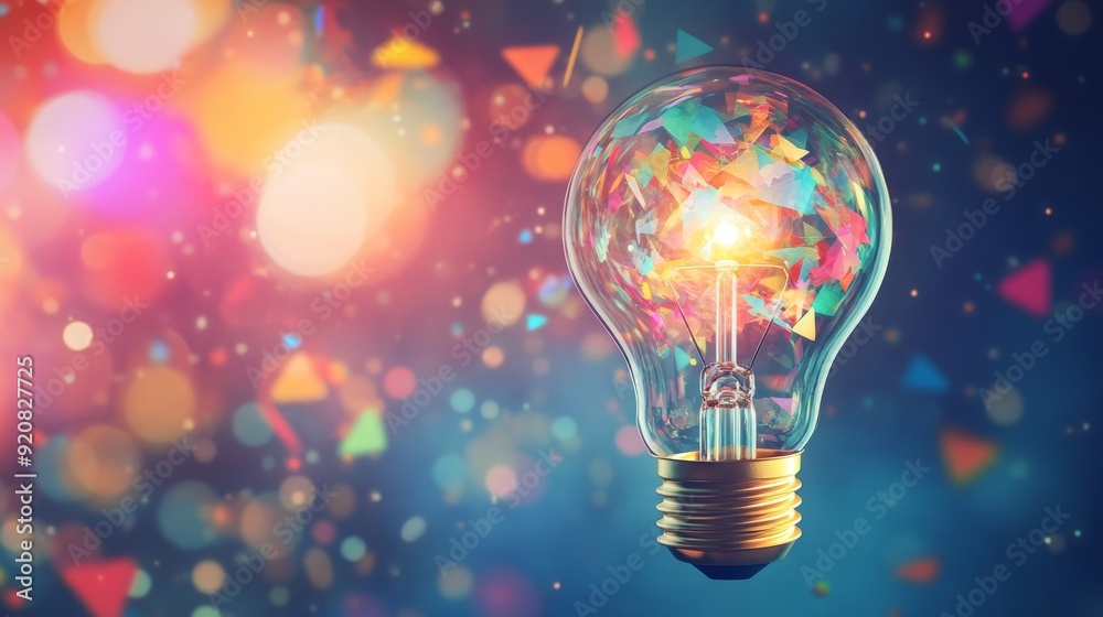Wall mural a light bulb with colorful abstract shapes floating around, symbolizing innovation and smart thinkin