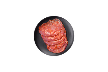 Delicious smoked meat sliced with salt, spices and herbs