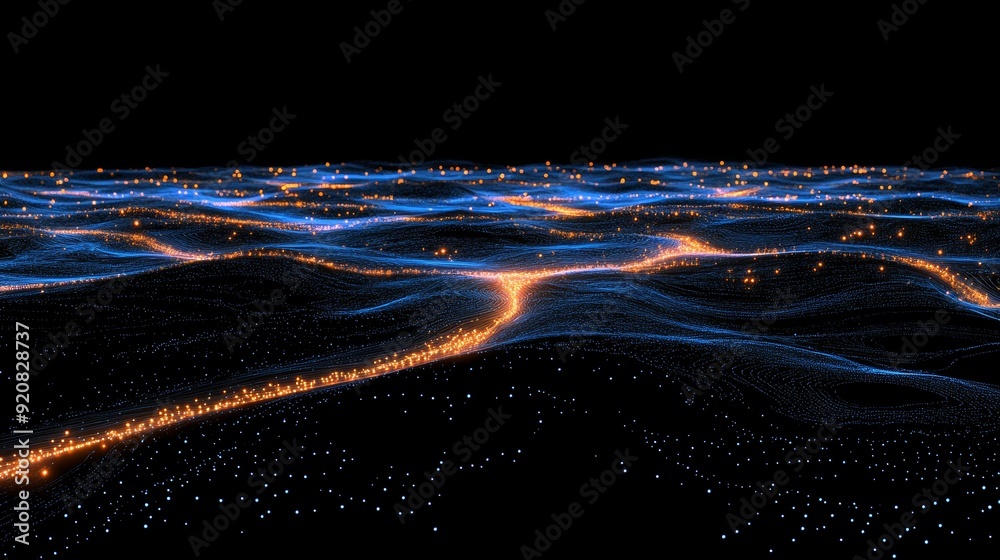 Poster an abstract background with a graph made of dots. financial graph with details. complex repeatable g