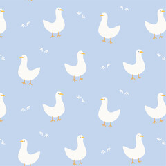 Pattern of cute white seagulls. Vector illustration