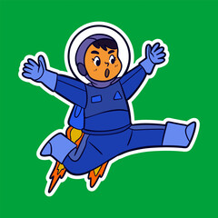 Girl Kid Astronaut Doodle Sticker Illustration