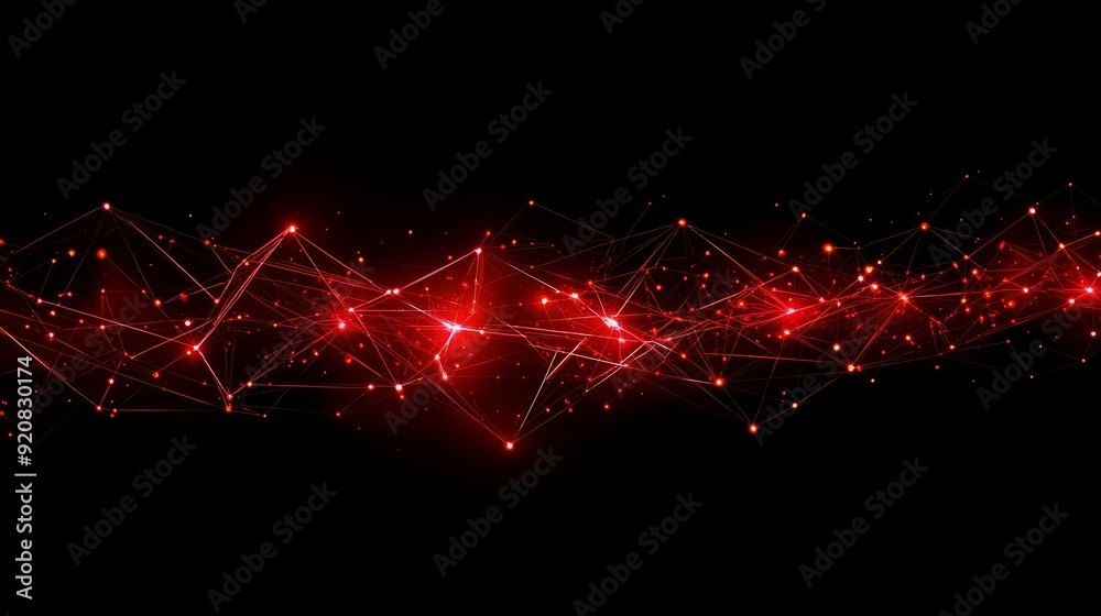 Poster 3D rendering of abstract red polygonal space. Structure and communication of molecules. Connections between networks. Digital background displaying big data.