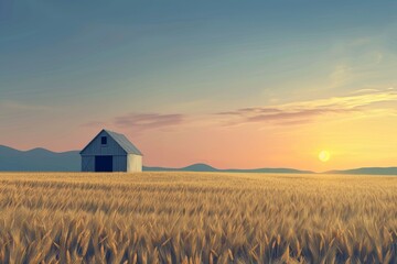 Old church in a field under a cloudy sky - film photo. Beautiful simple AI generated image in 4K, unique.