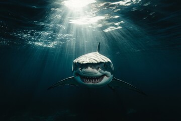 A great white shark in the ocean