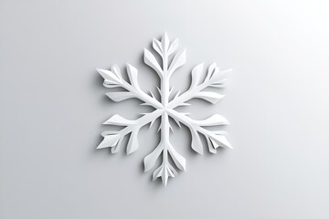 White paper snowflake on gray background, 3D effect, minimalisti