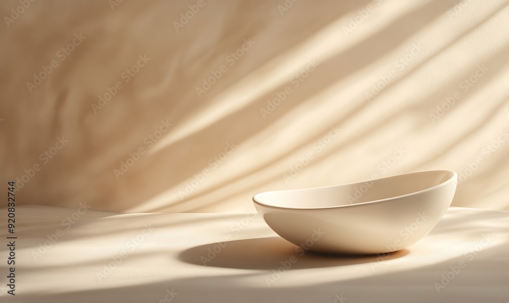 Aufkleber 3d rendering of a product display with smooth ceramic surface on a textured beige background