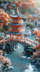 Naklejka premium green and gold bridge sculpture art architecture illustration poster background