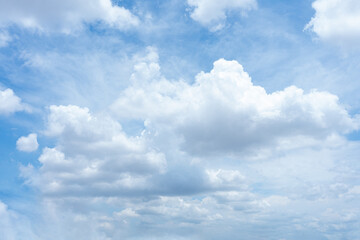 Bright blue sky with fluffy white clouds on a sunny day