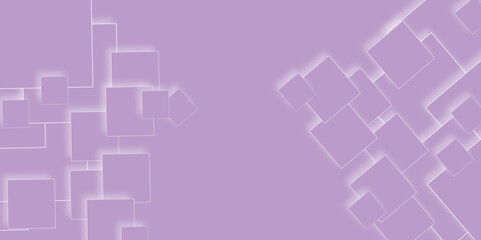 Abstract minimal geometric white and purple light background design. Purple transparent material in triangle diamond and squares shapes in random geometric pattern. 