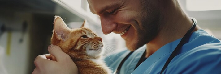 An experienced veterinarian, renowned for their compassion, is delivering excellent care for a cherished cat at a reputable clinic, ensuring optimal treatment for its health and recovery