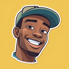 Obraz premium Cartoon avatar of smiling African American man with hat on