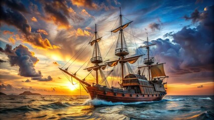 ship at sunset