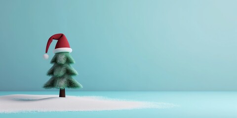 Tiny chrismas tree wear christmas hat ,copy space 