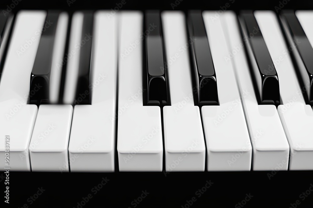 Poster close-up of piano keys highlighting black and white keys during a quiet evening practice session