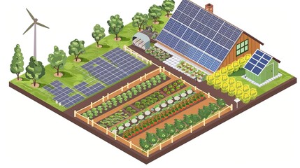 Green Energy-Powered Community Garden: Sustainable Urban Agriculture Concept on Transparent Background