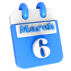 March Realistic Calendar Icon 3D Illustration Date March 6